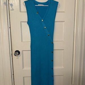 Knit Blue Sleeveless Button-Down Dress